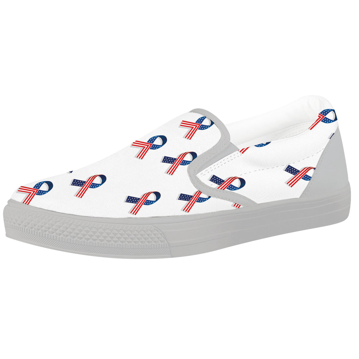 Ribbon American Flag Print Pattern White Slip On Shoes-grizzshop