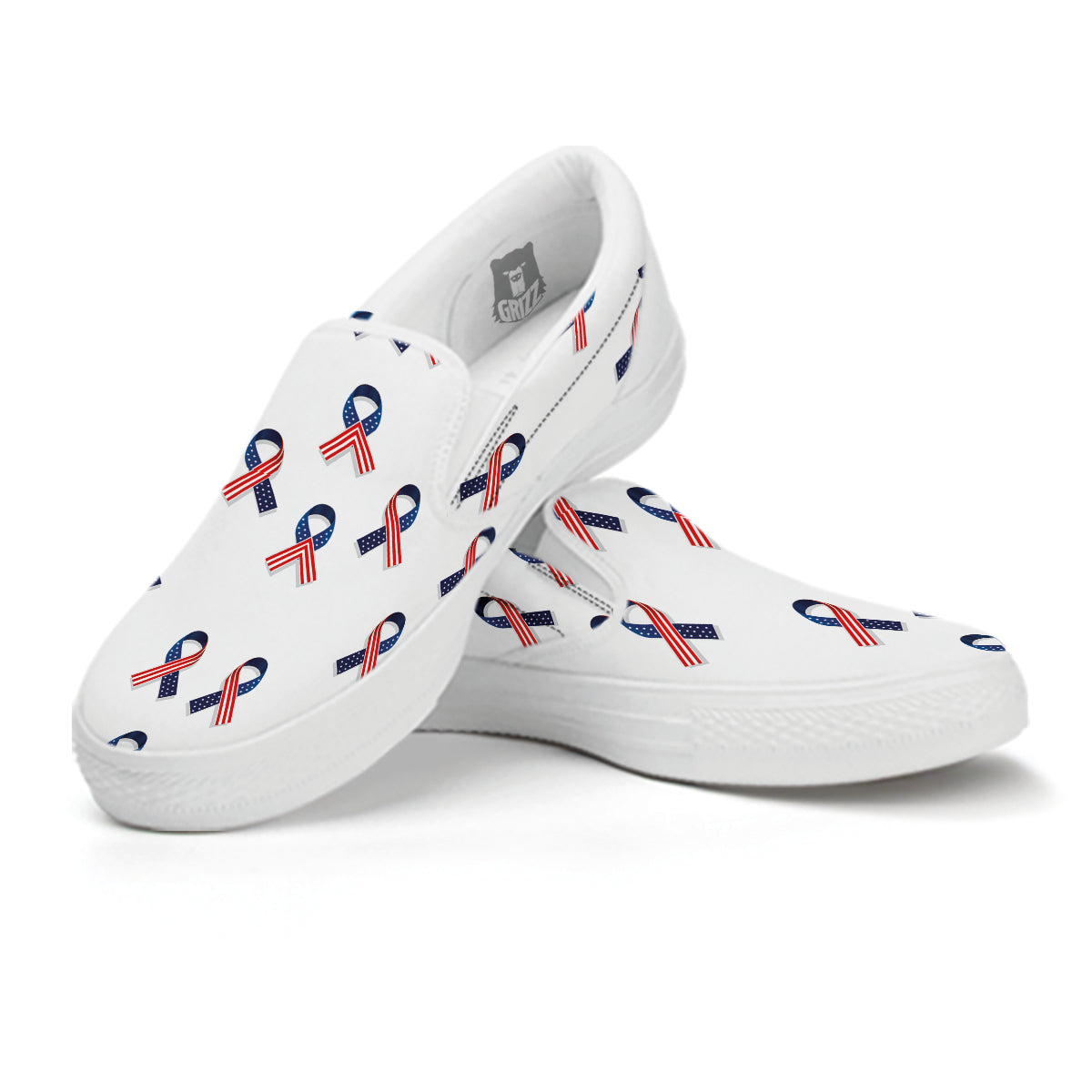 Ribbon American Flag Print Pattern White Slip On Shoes-grizzshop