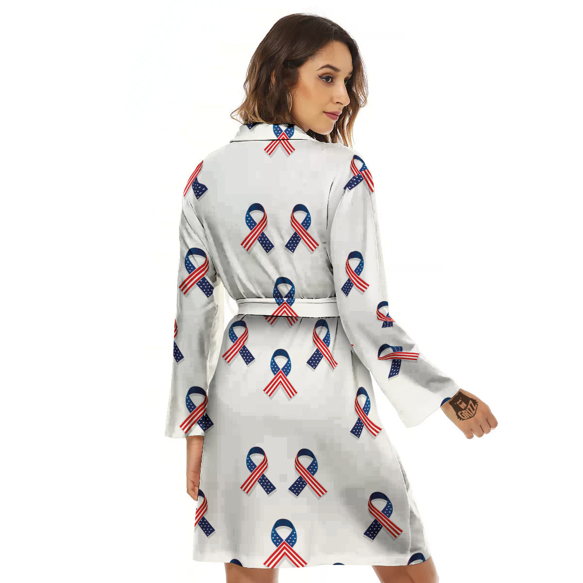 Ribbon American Flag Print Pattern Women's Robe-grizzshop
