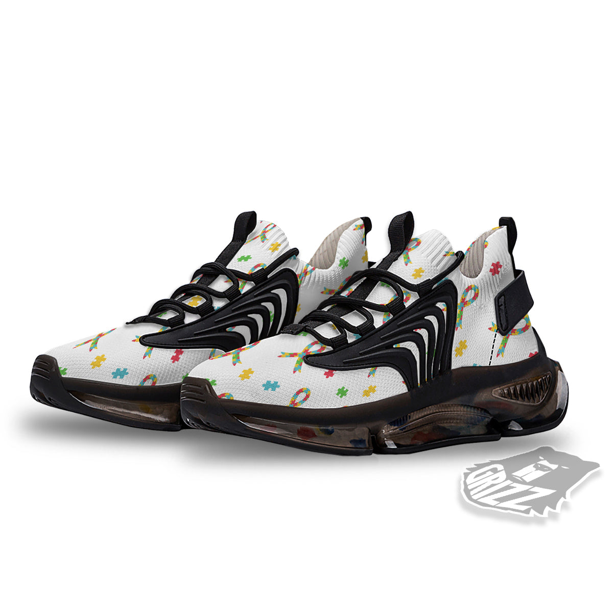 Ribbon Autism Awareness Print Pattern Black Gym Shoes-grizzshop