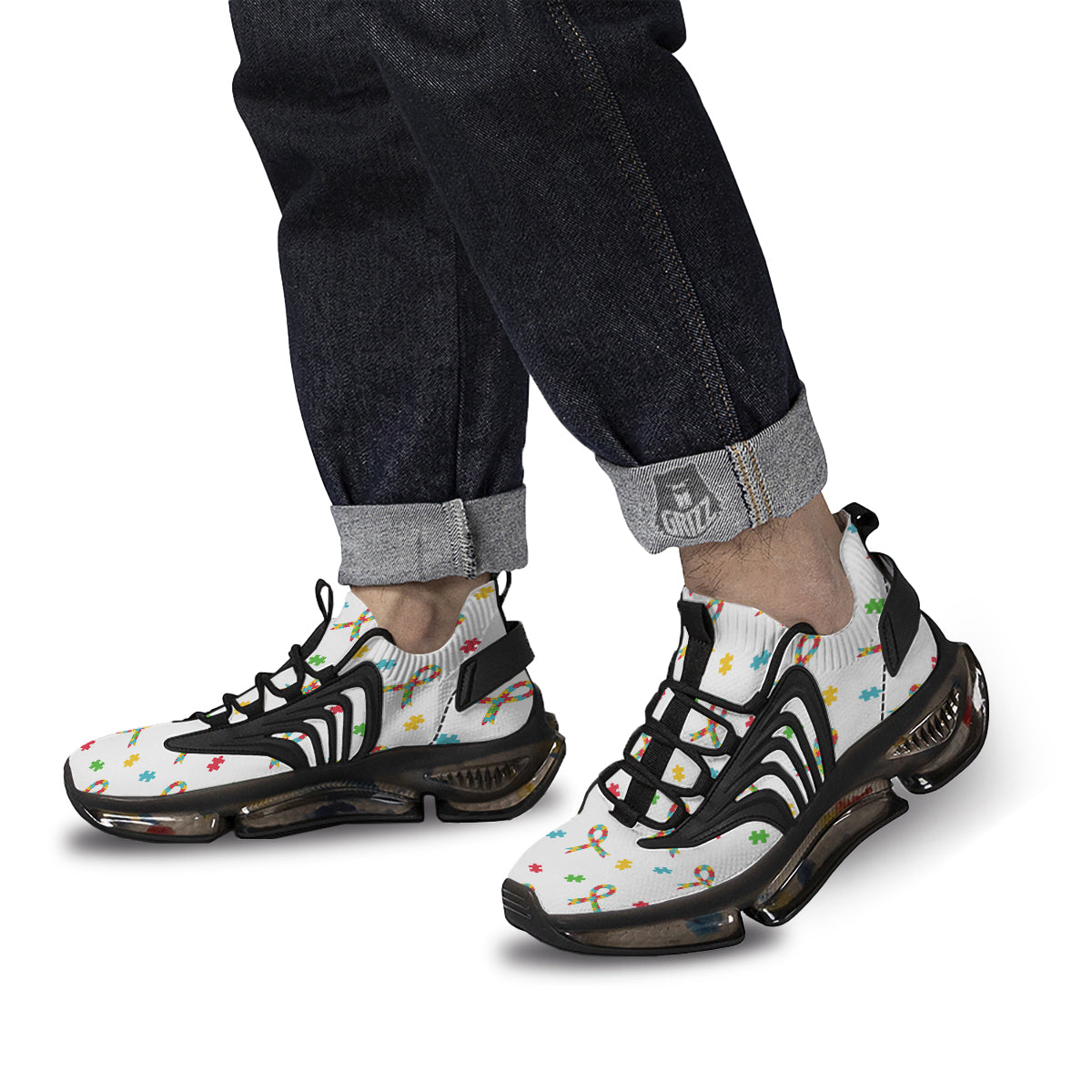 Ribbon Autism Awareness Print Pattern Black Gym Shoes-grizzshop