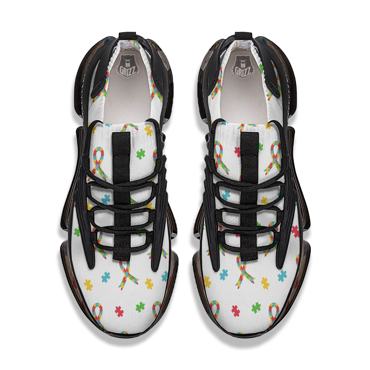 Ribbon Autism Awareness Print Pattern Black Gym Shoes-grizzshop