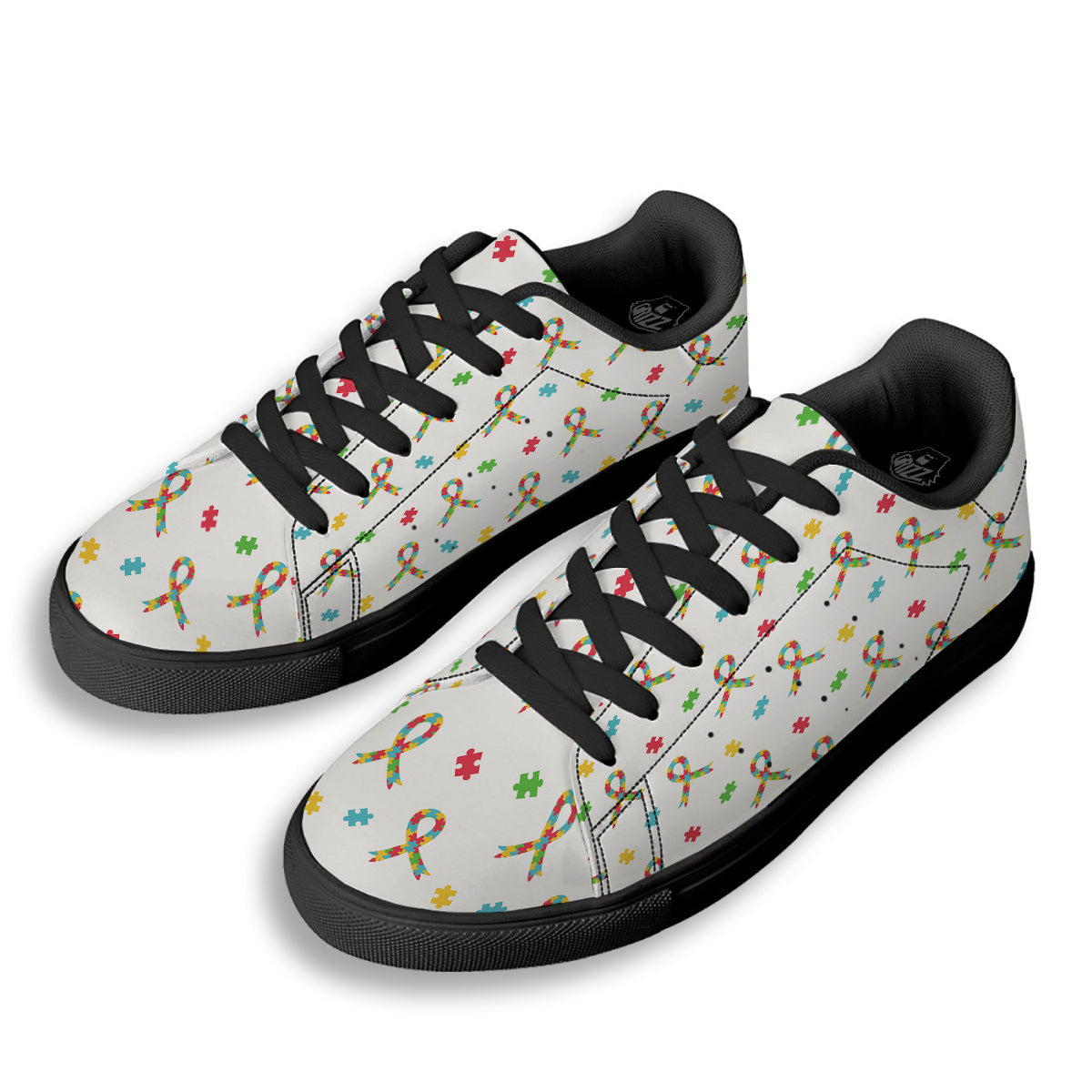 Ribbon Autism Awareness Print Pattern Black Low Top Sneakers-grizzshop