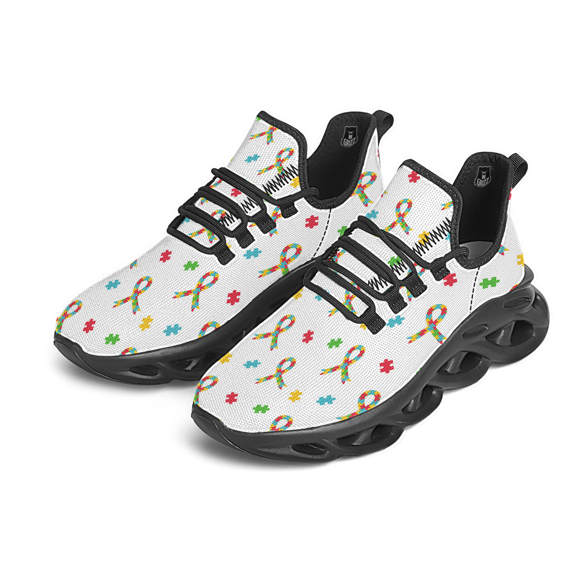 Ribbon Autism Awareness Print Pattern Black Running Shoes-grizzshop