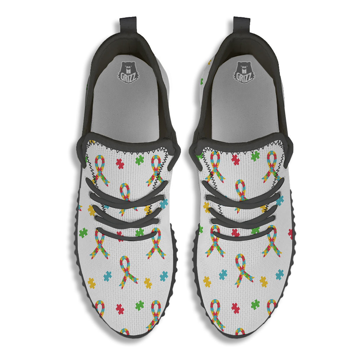 Ribbon Autism Awareness Print Pattern Black Walking Shoes-grizzshop