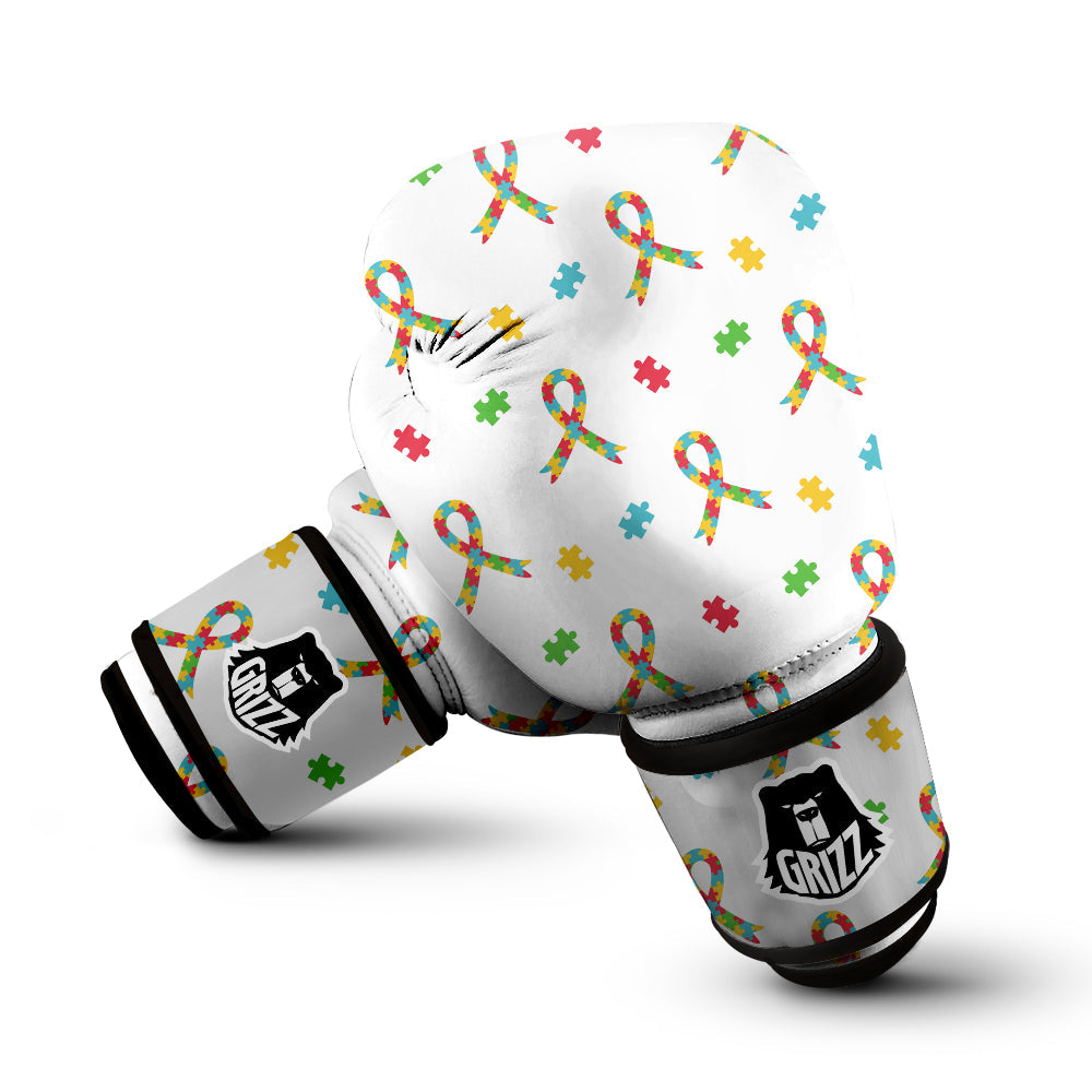 Ribbon Autism Awareness Print Pattern Boxing Gloves-grizzshop
