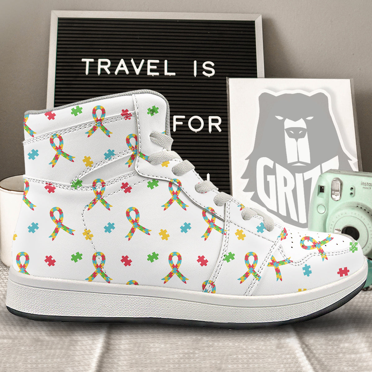 Ribbon Autism Awareness Print Pattern High Top Sneakers-grizzshop
