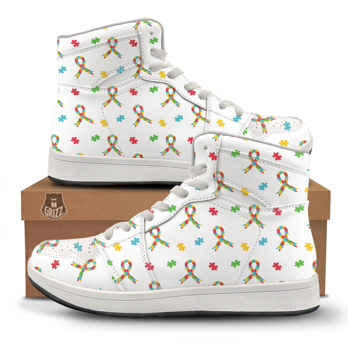 Ribbon Autism Awareness Print Pattern High Top Sneakers-grizzshop