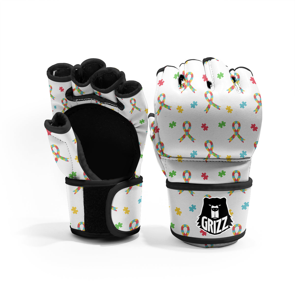 Ribbon Autism Awareness Print Pattern MMA Gloves-grizzshop
