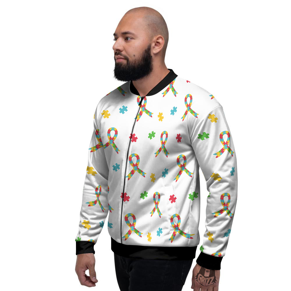 Ribbon Autism Awareness Print Pattern Men's Bomber Jacket-grizzshop