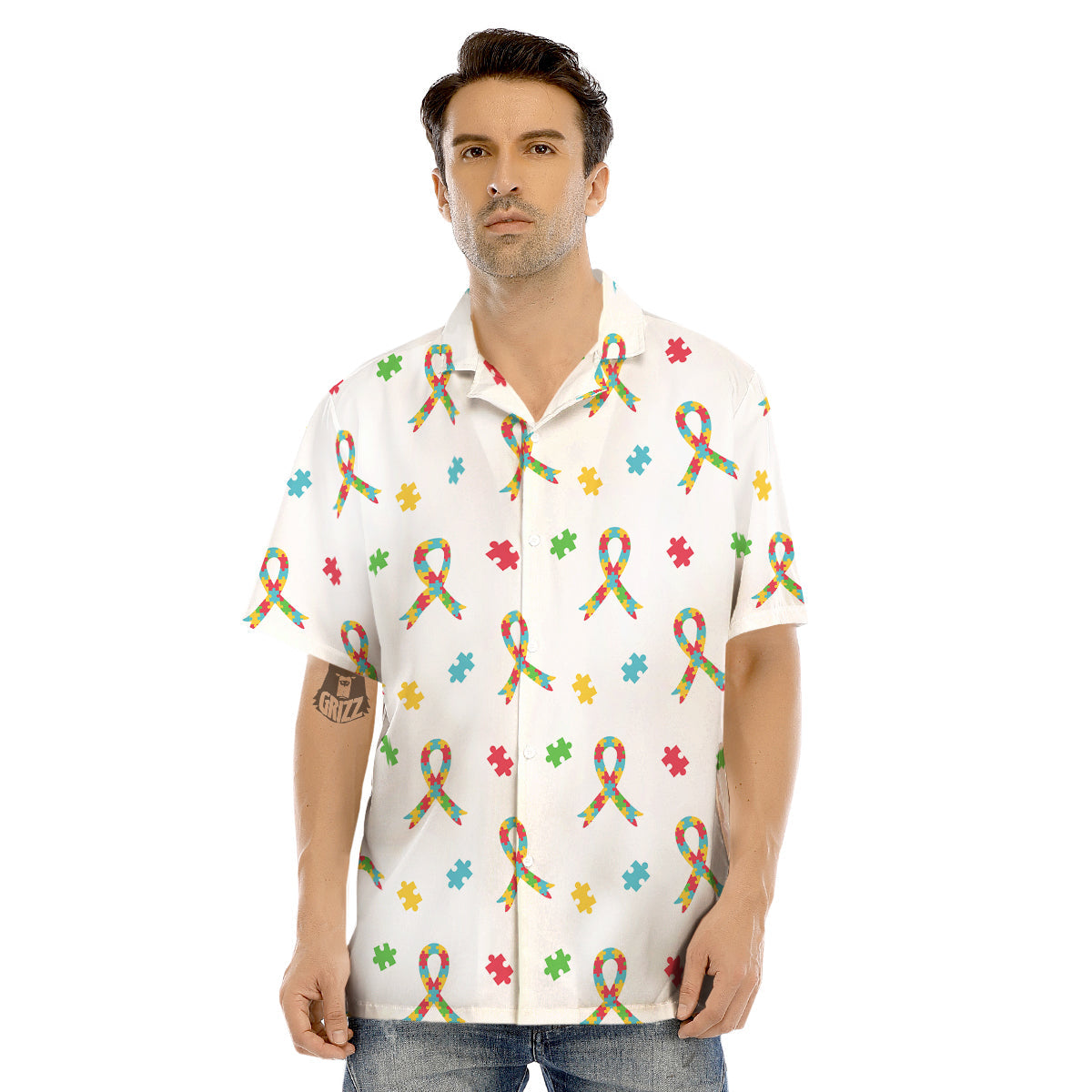 Ribbon Autism Awareness Print Pattern Men's Hawaiian Shirt-grizzshop