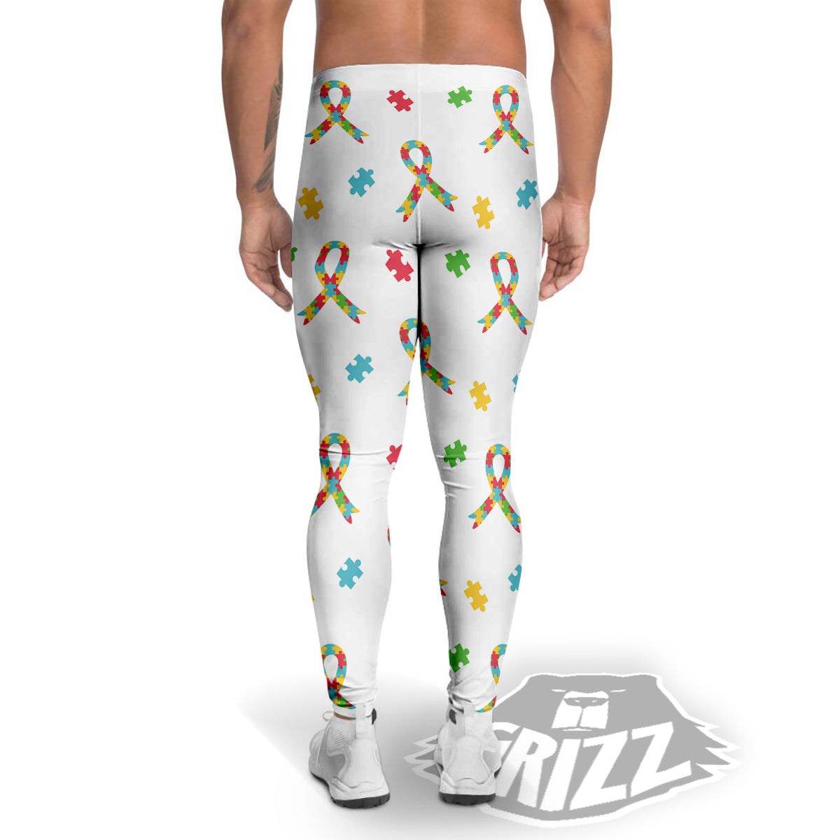 Ribbon Autism Awareness Print Pattern Men's Leggings-grizzshop