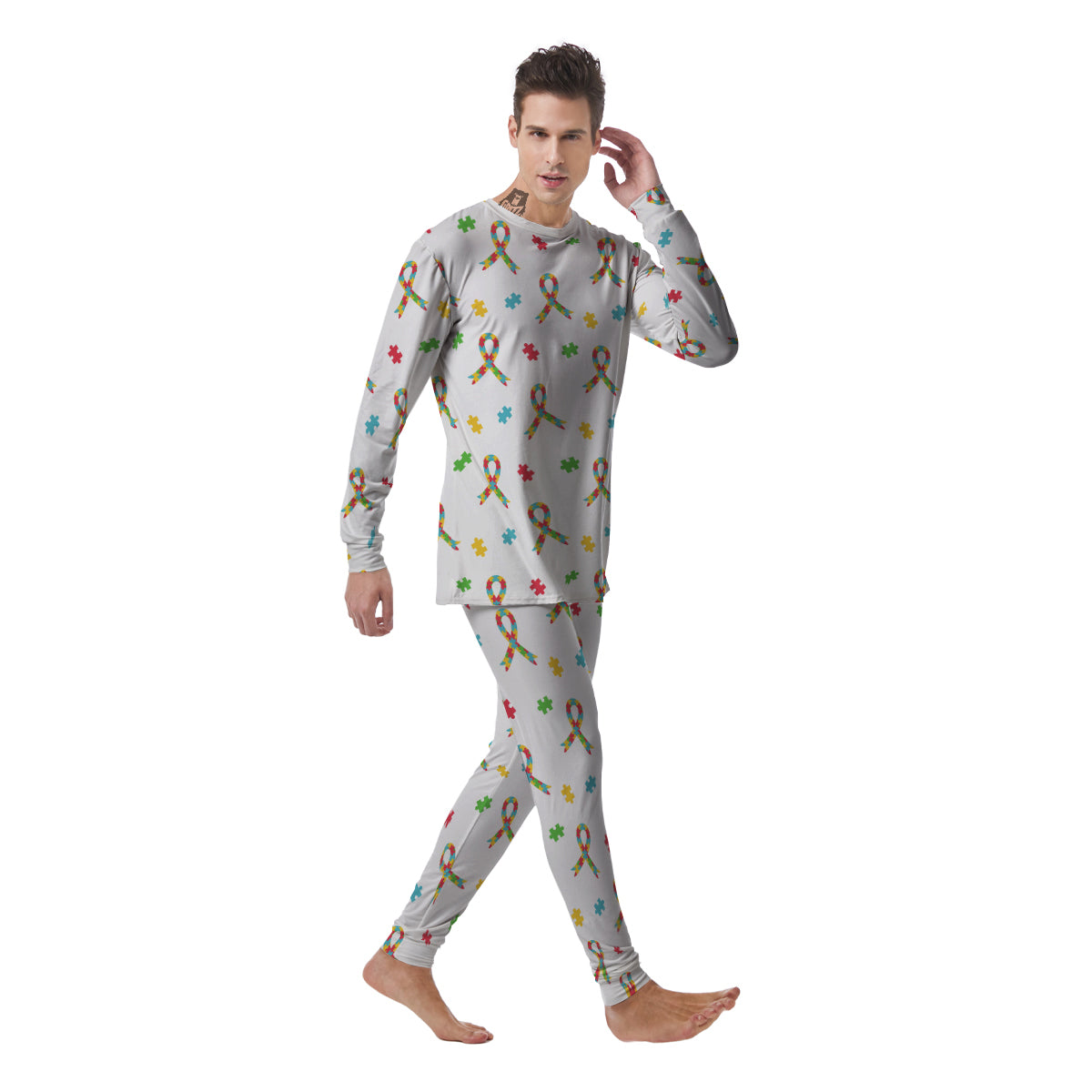 Ribbon Autism Awareness Print Pattern Men's Pajamas-grizzshop