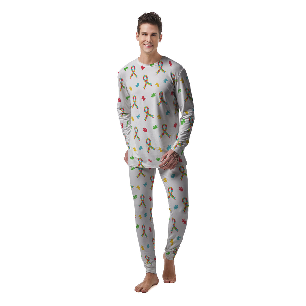 Ribbon Autism Awareness Print Pattern Men's Pajamas-grizzshop