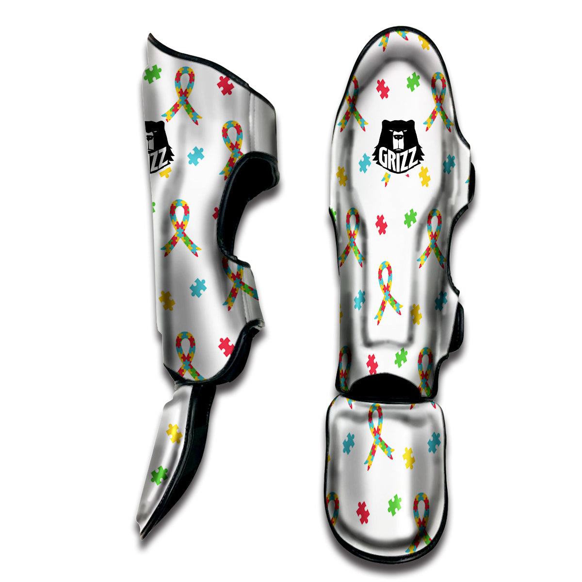 Ribbon Autism Awareness Print Pattern Muay Thai Shin Guards-grizzshop