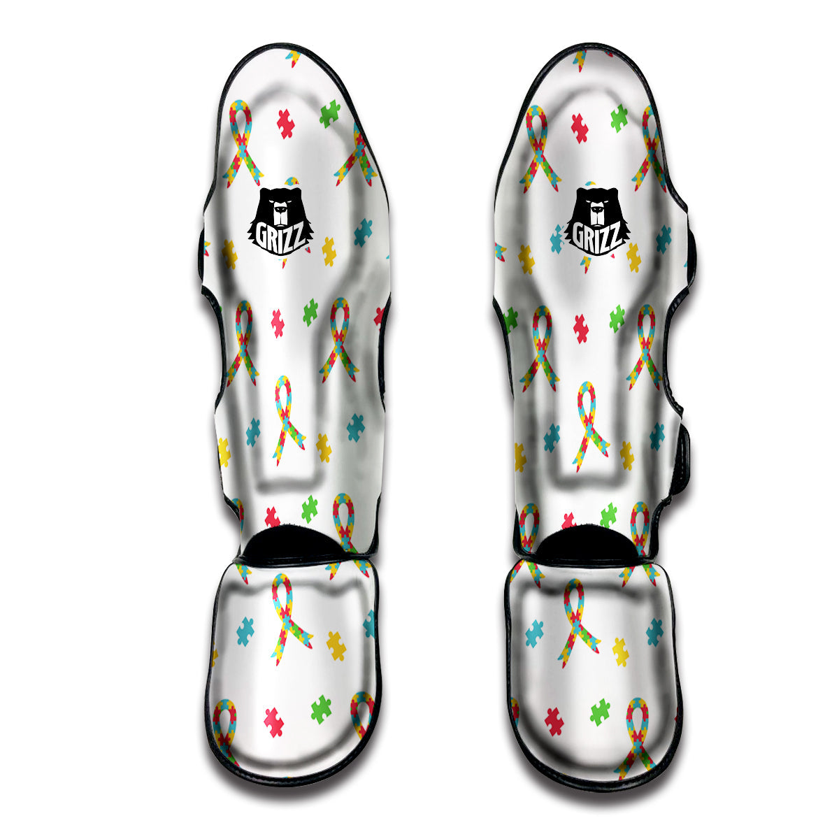 Ribbon Autism Awareness Print Pattern Muay Thai Shin Guards-grizzshop