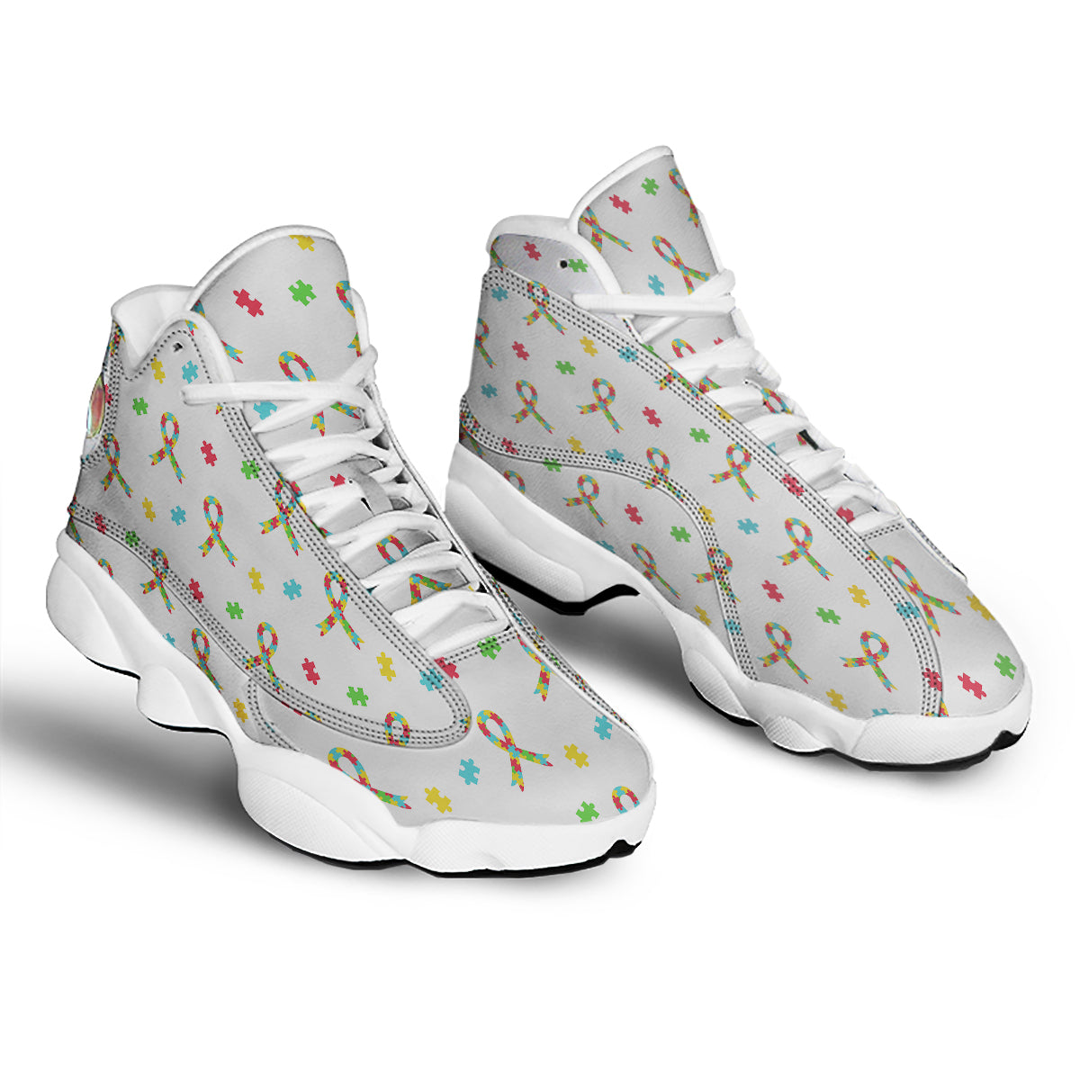 Ribbon Autism Awareness Print Pattern White Basketball Shoes-grizzshop