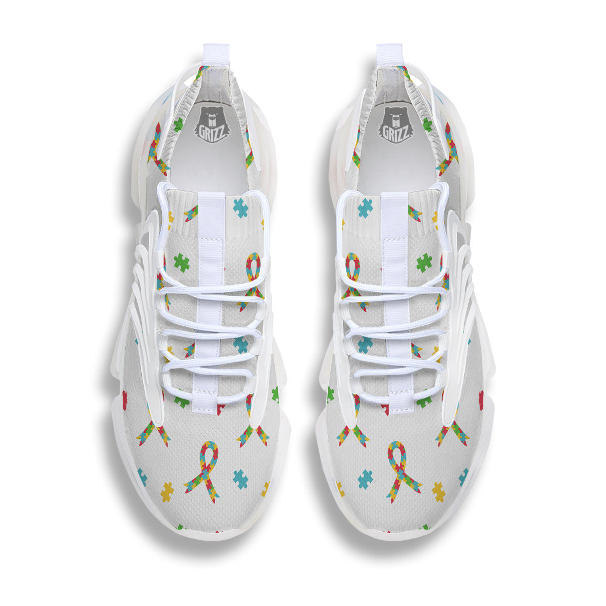 Ribbon Autism Awareness Print Pattern White Gym Shoes-grizzshop