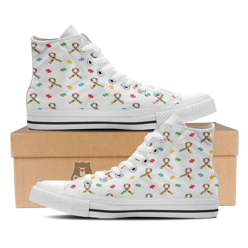 Ribbon Autism Awareness Print Pattern White High Top Shoes-grizzshop