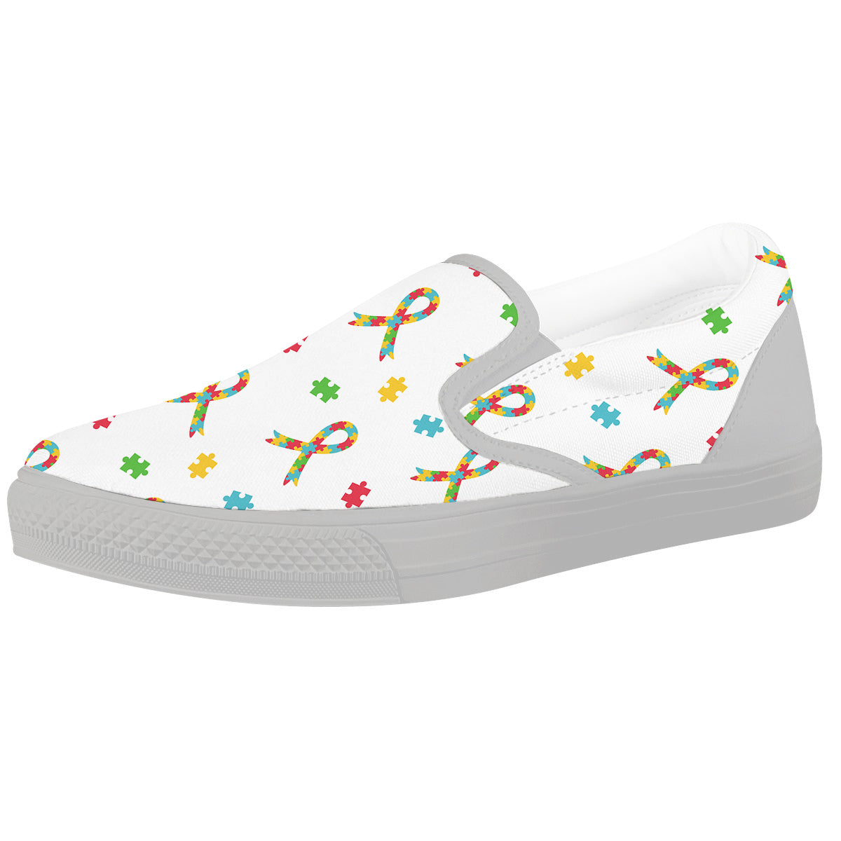 Ribbon Autism Awareness Print Pattern White Slip On Shoes-grizzshop