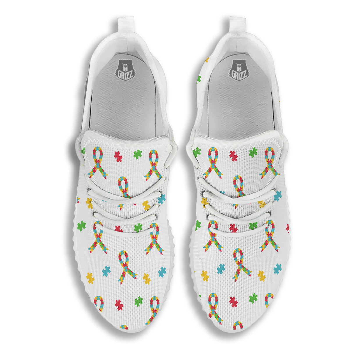 Ribbon Autism Awareness Print Pattern White Walking Shoes-grizzshop