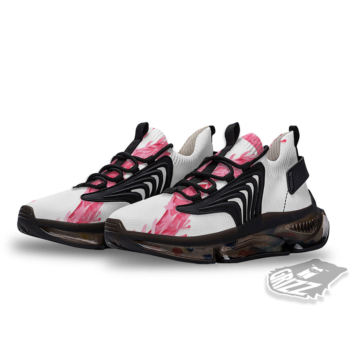 Ribbon Flower Pink Breast Cancer Print Black Gym Shoes-grizzshop