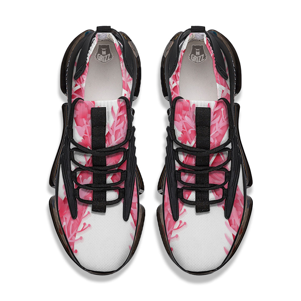 Ribbon Flower Pink Breast Cancer Print Black Gym Shoes-grizzshop