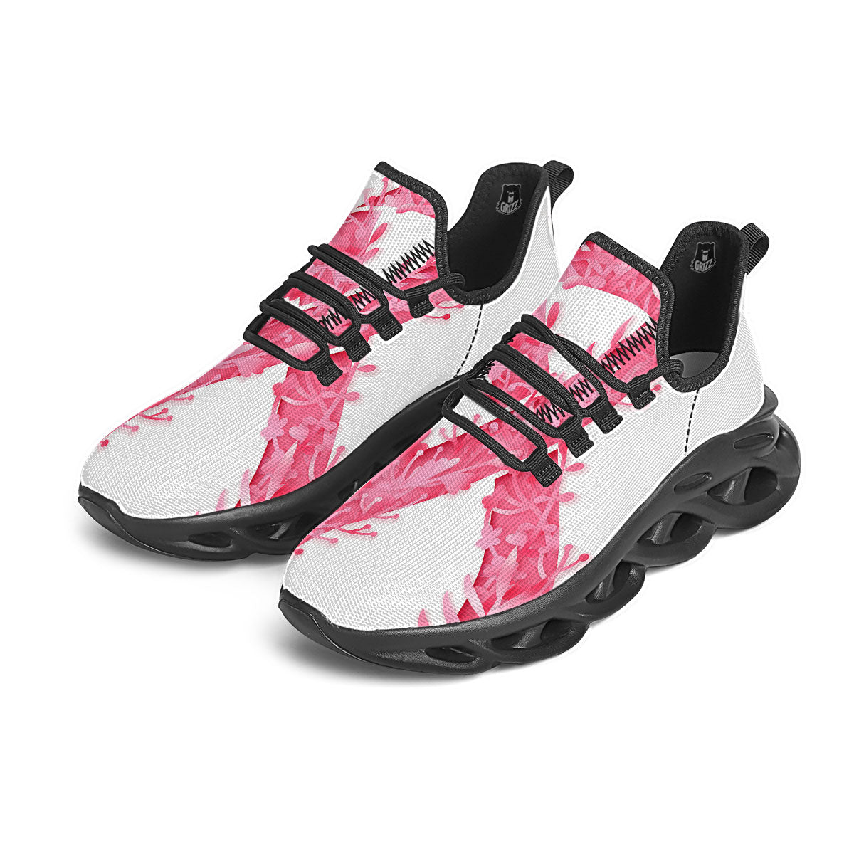 Ribbon Flower Pink Breast Cancer Print Black Running Shoes-grizzshop
