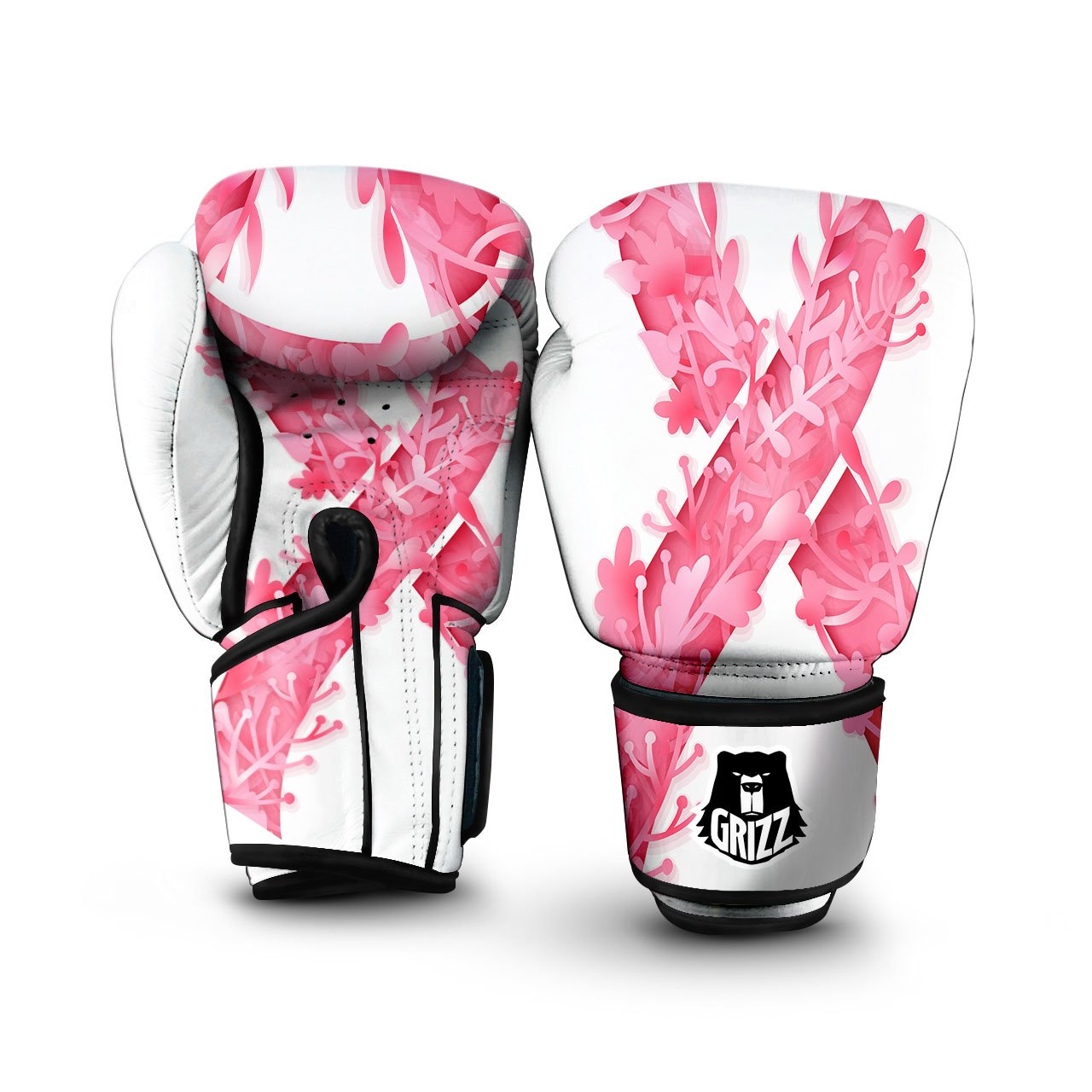 Ribbon Flower Pink Breast Cancer Print Boxing Gloves-grizzshop