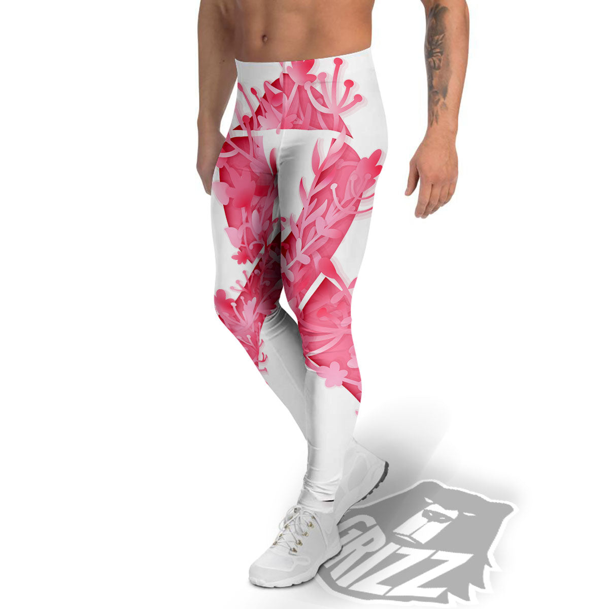 Ribbon Flower Pink Breast Cancer Print Men's Leggings-grizzshop