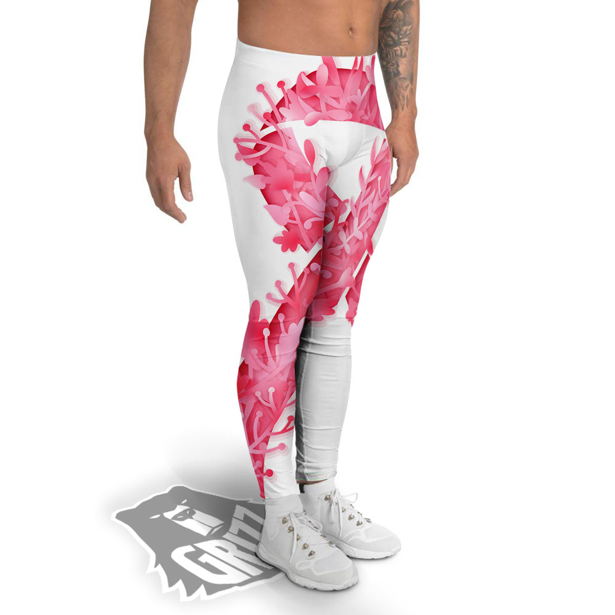 Ribbon Flower Pink Breast Cancer Print Men's Leggings-grizzshop
