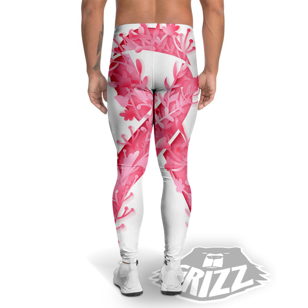 Ribbon Flower Pink Breast Cancer Print Men's Leggings-grizzshop