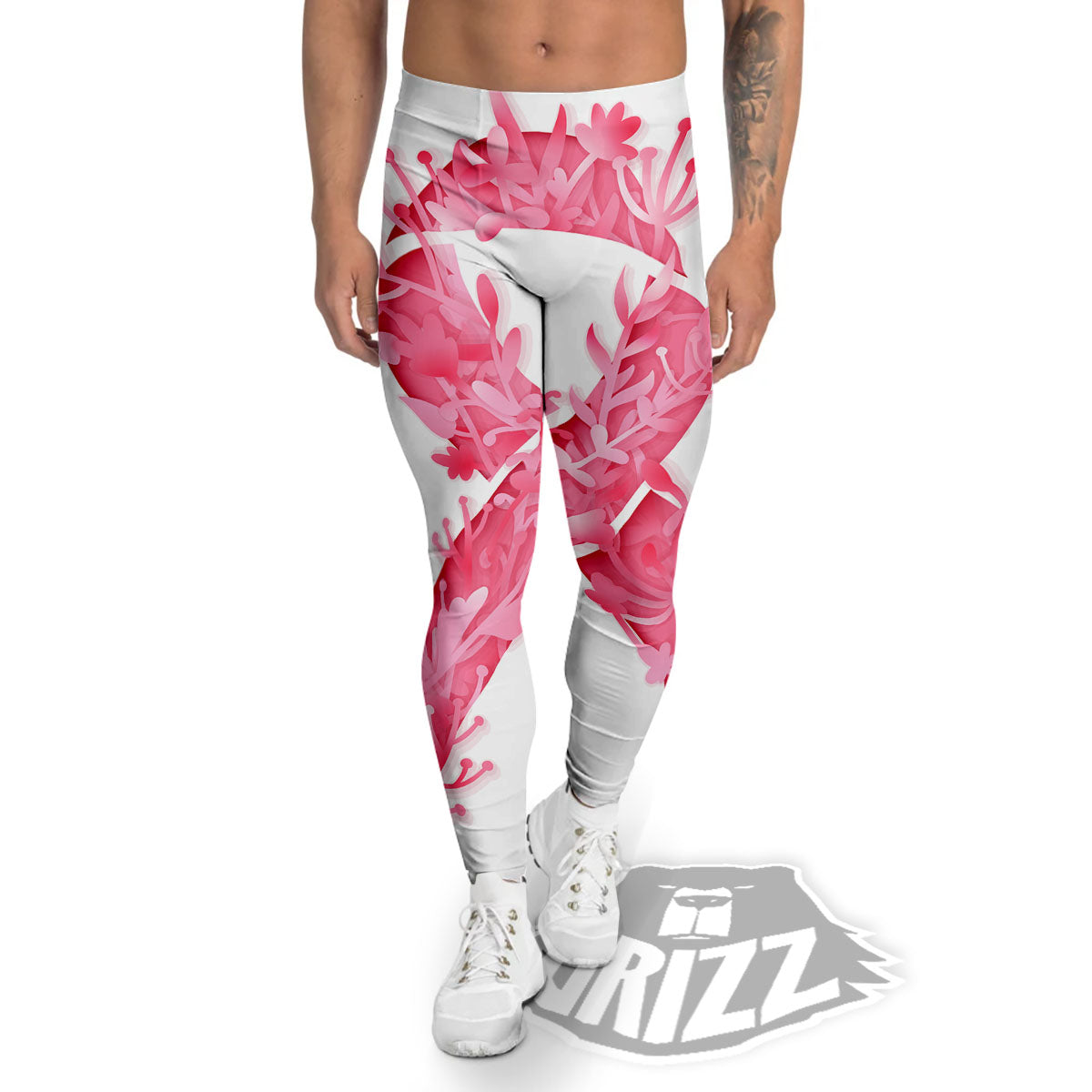 Ribbon Flower Pink Breast Cancer Print Men's Leggings-grizzshop
