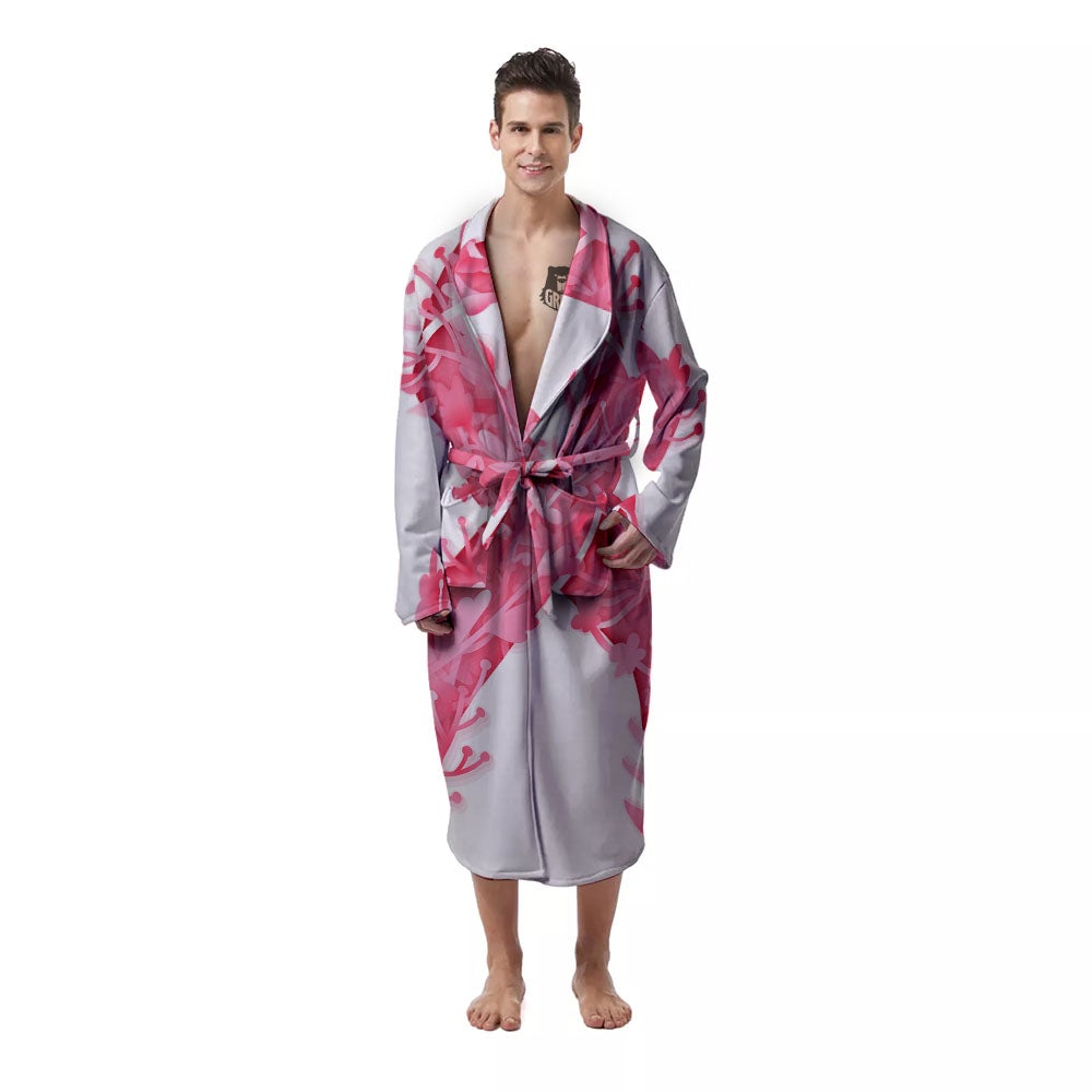 Ribbon Flower Pink Breast Cancer Print Men's Robe-grizzshop