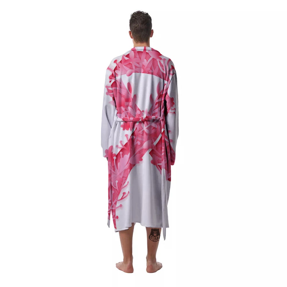 Ribbon Flower Pink Breast Cancer Print Men's Robe-grizzshop