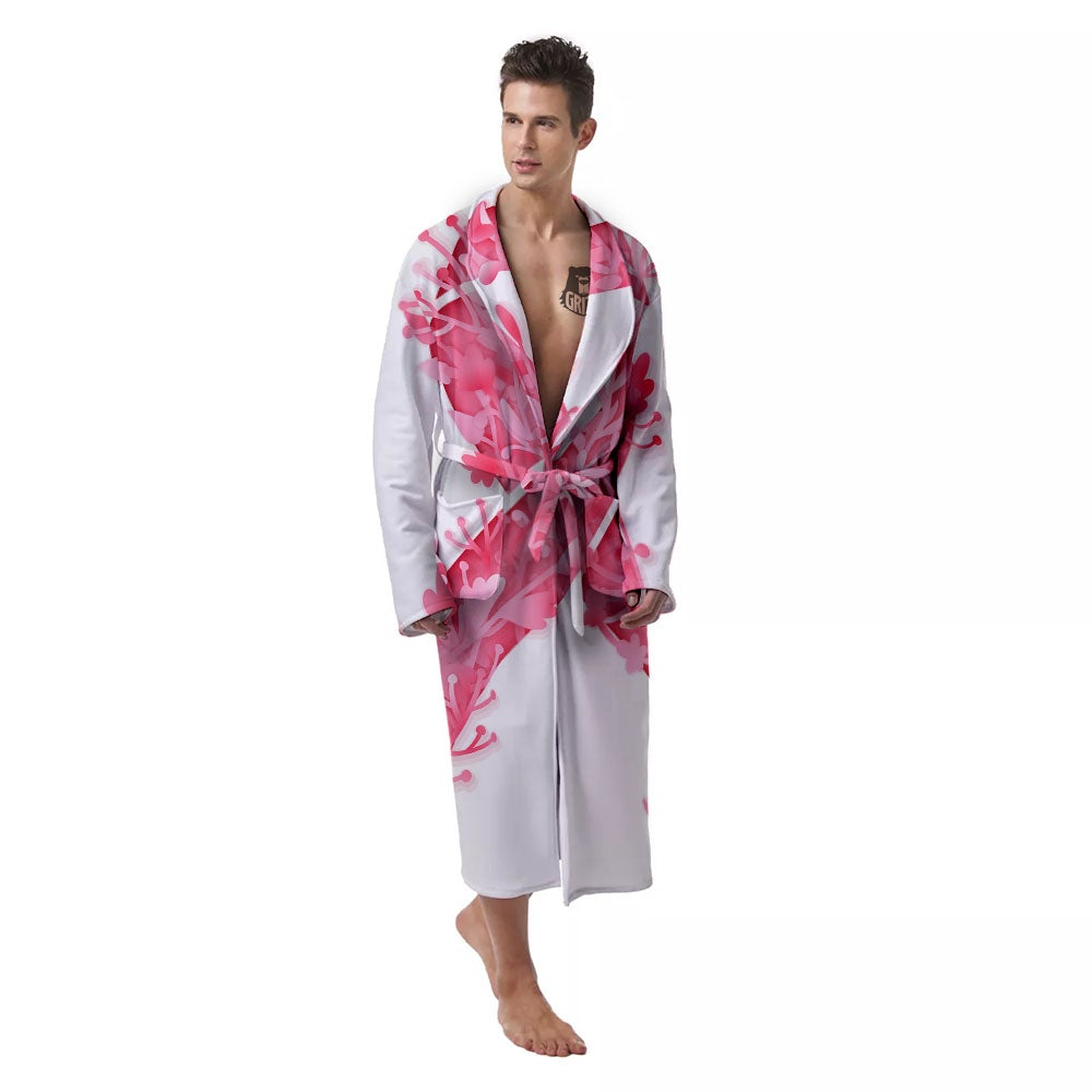 Ribbon Flower Pink Breast Cancer Print Men's Robe-grizzshop