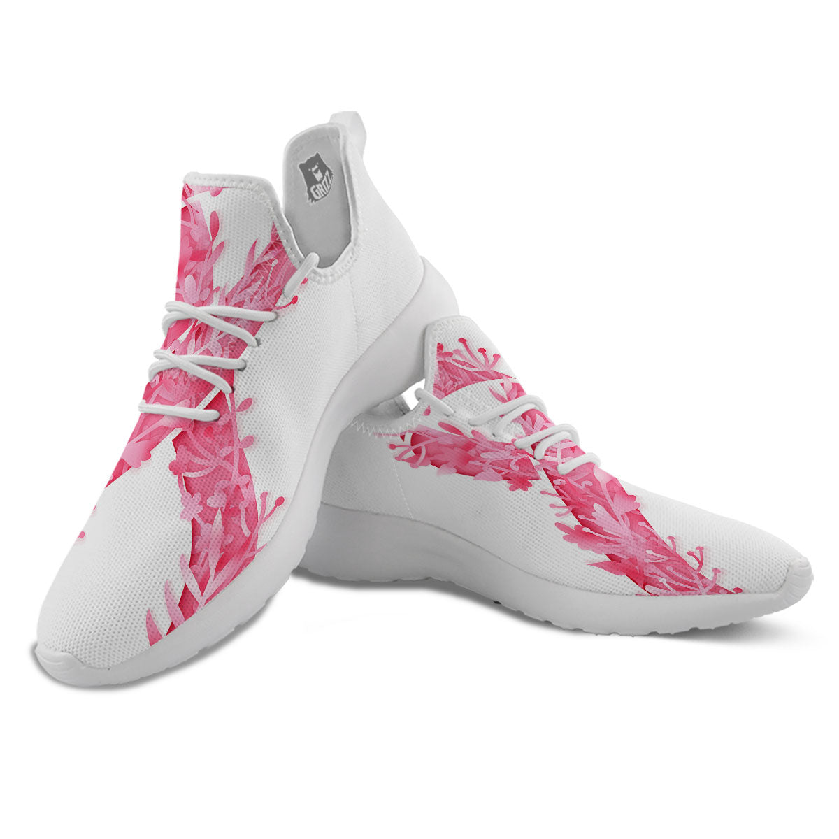 Ribbon Flower Pink Breast Cancer Print White Athletic Shoes-grizzshop