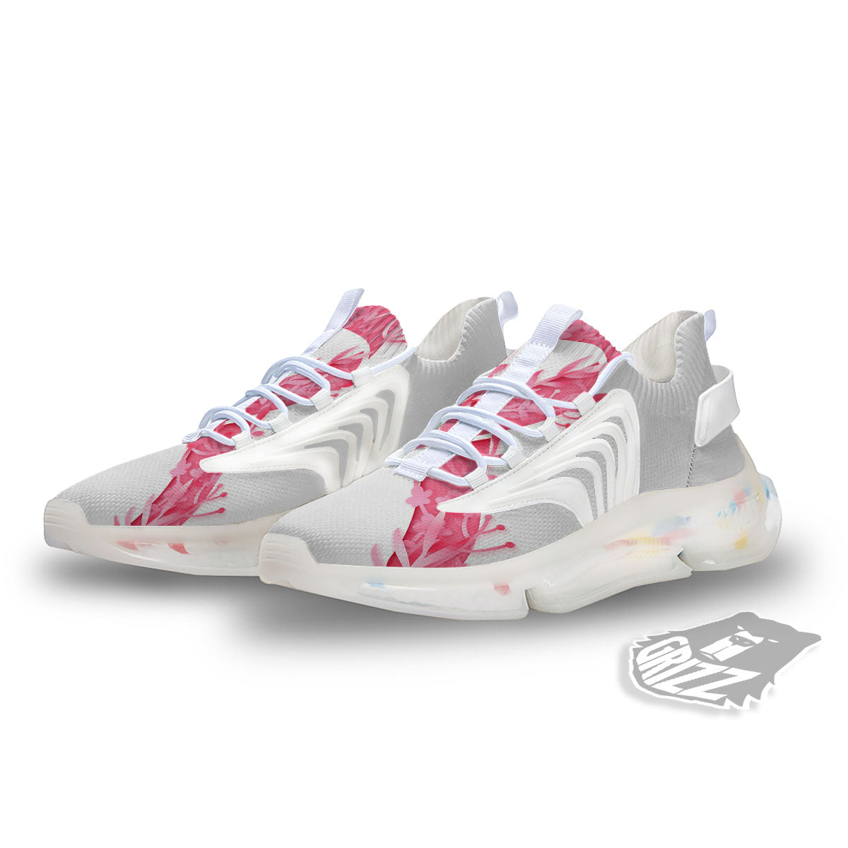 Ribbon Flower Pink Breast Cancer Print White Gym Shoes-grizzshop