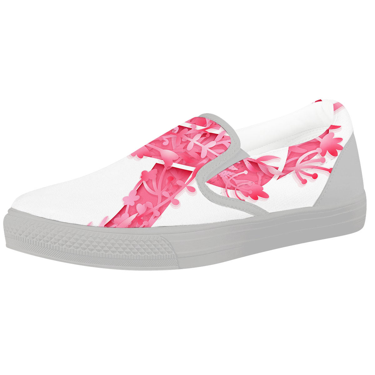 Ribbon Flower Pink Breast Cancer Print White Slip On Shoes-grizzshop