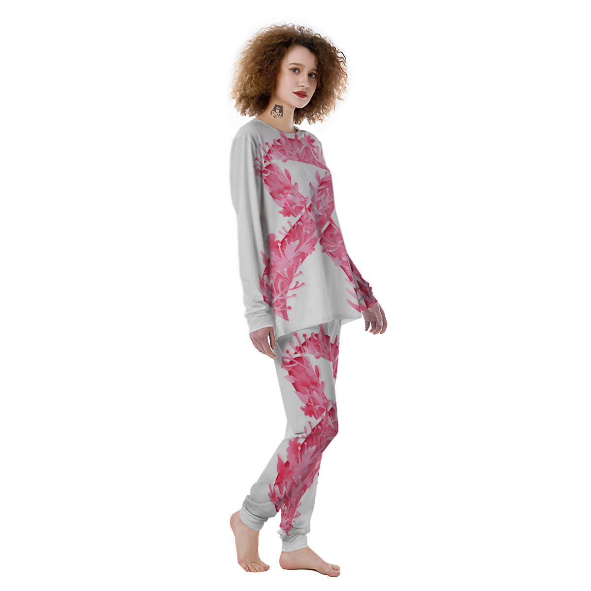 Ribbon Flower Pink Breast Cancer Print Women's Pajamas-grizzshop