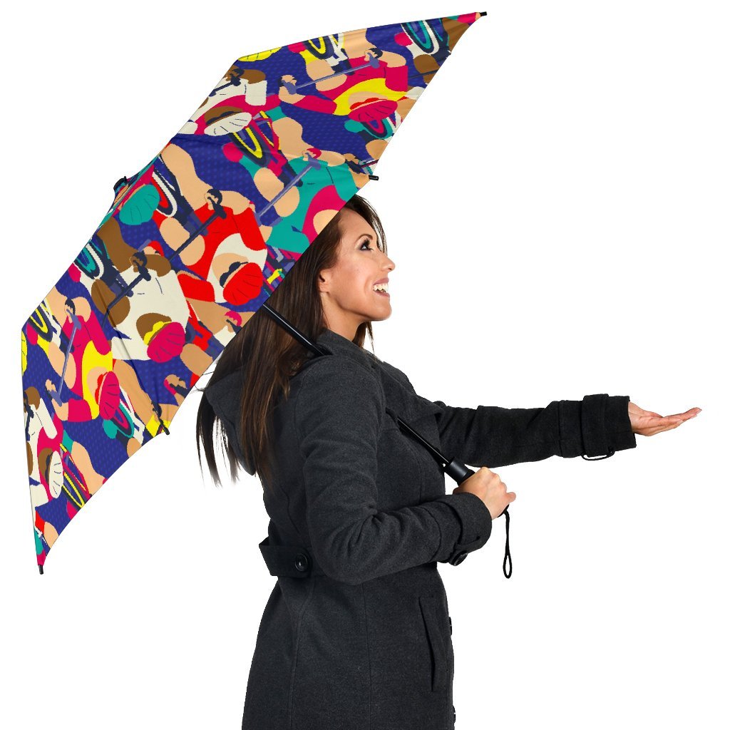 Ride Bicycle Pattern Print Automatic Foldable Umbrella-grizzshop