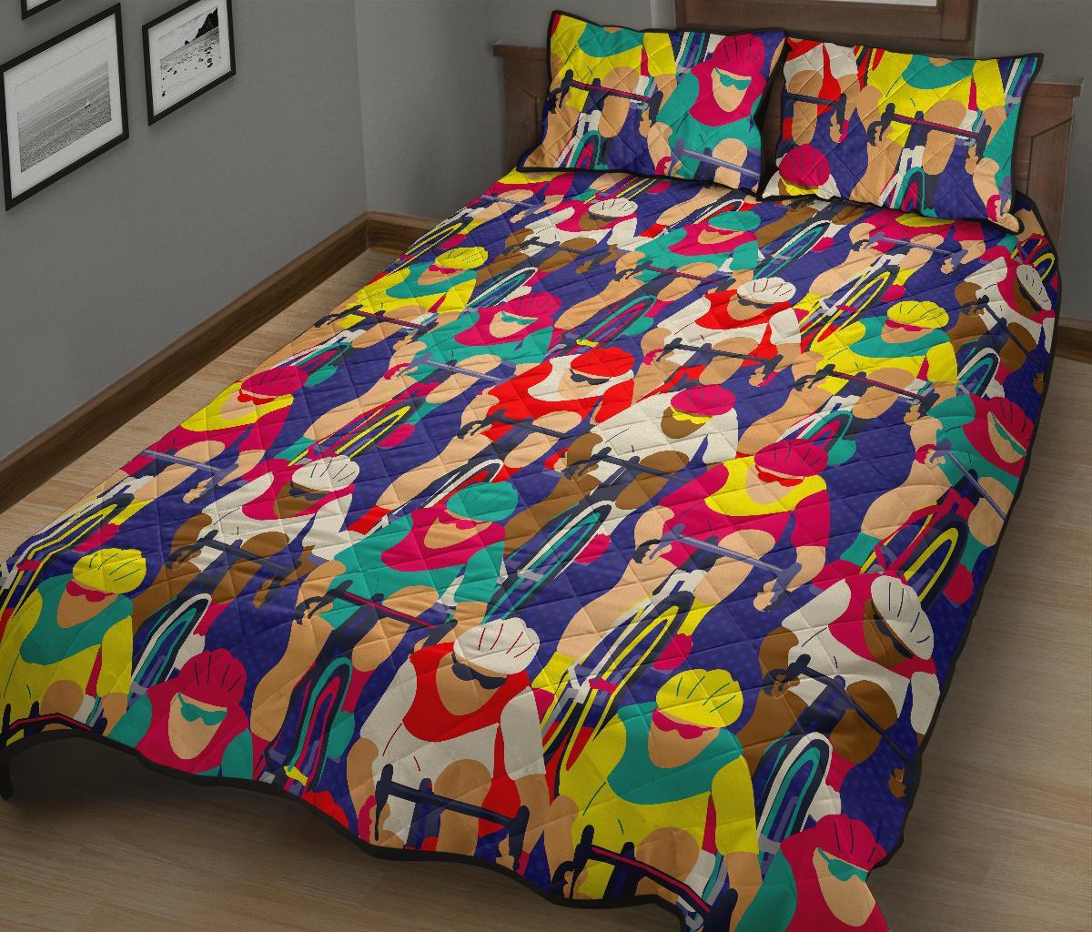 Ride Bicycle Pattern Print Bed Set Quilt-grizzshop