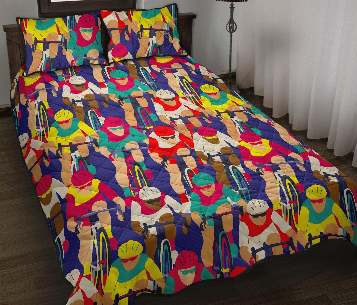 Ride Bicycle Pattern Print Bed Set Quilt-grizzshop