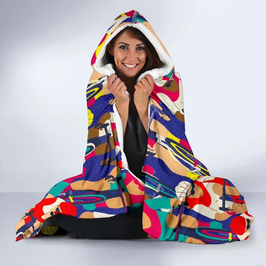 Ride Bicycle Pattern Print Hooded Blanket-grizzshop