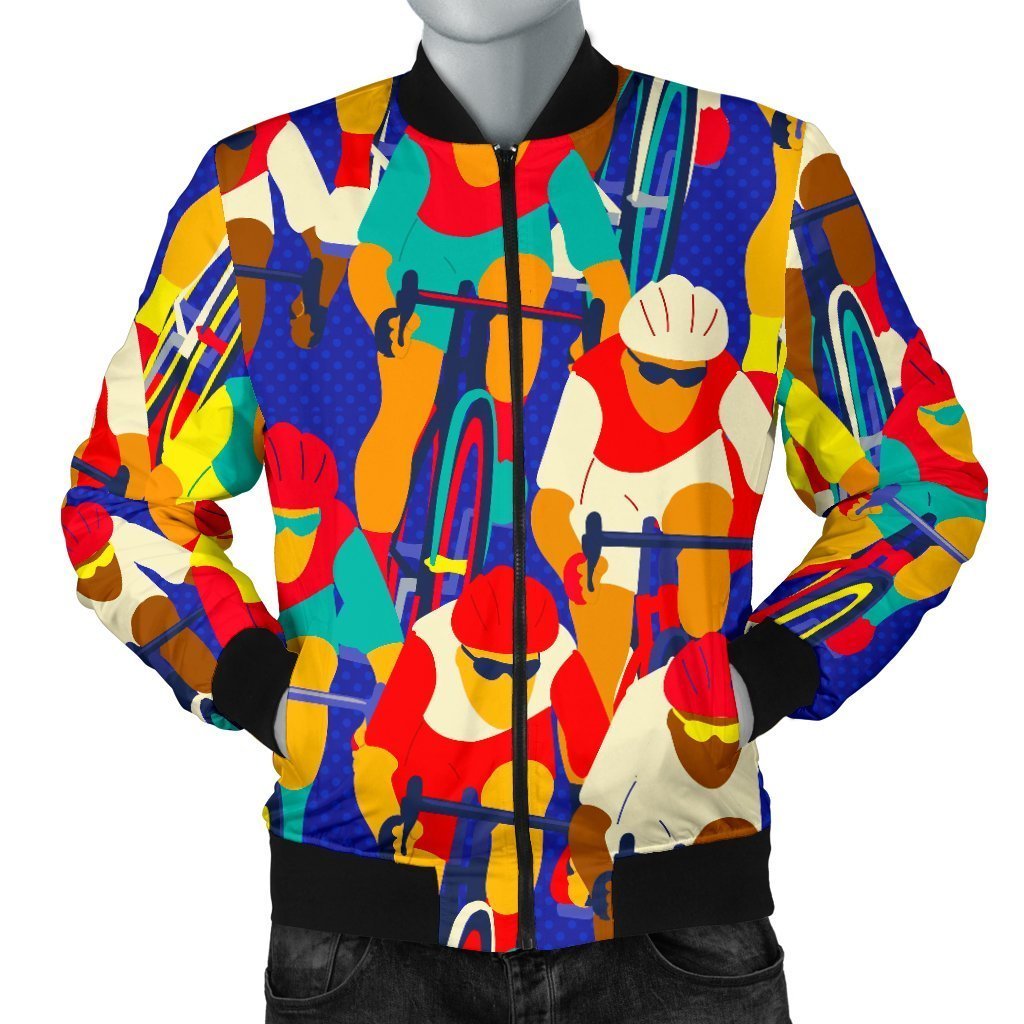 Ride Bicycle Pattern Print Men's Bomber Jacket-grizzshop