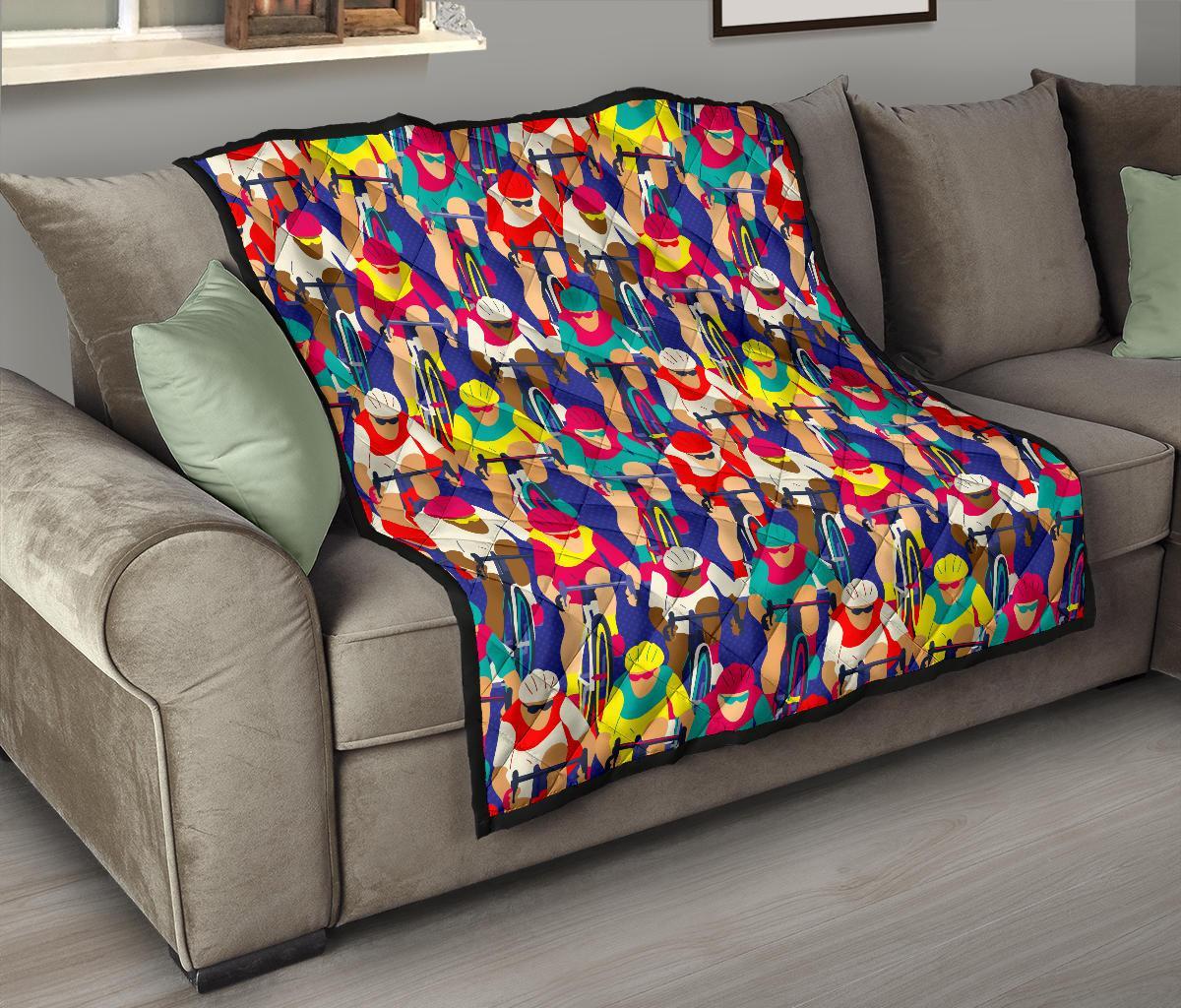 Ride Bicycle Pattern Print Quilt-grizzshop