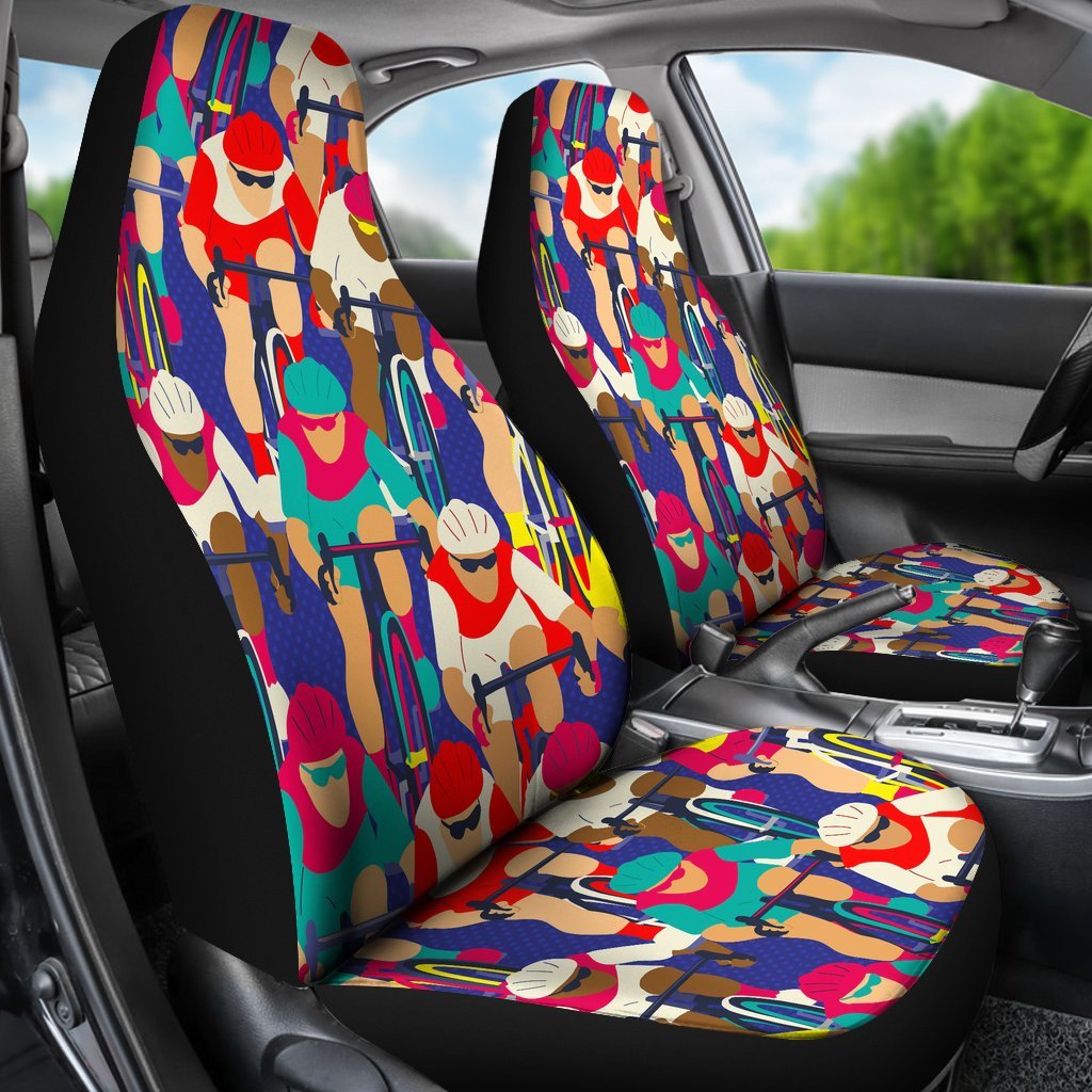 Ride Bicycle Pattern Print Universal Fit Car Seat Covers-grizzshop