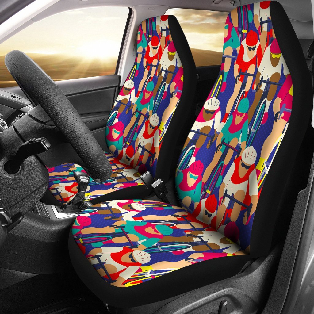 Ride Bicycle Pattern Print Universal Fit Car Seat Covers-grizzshop