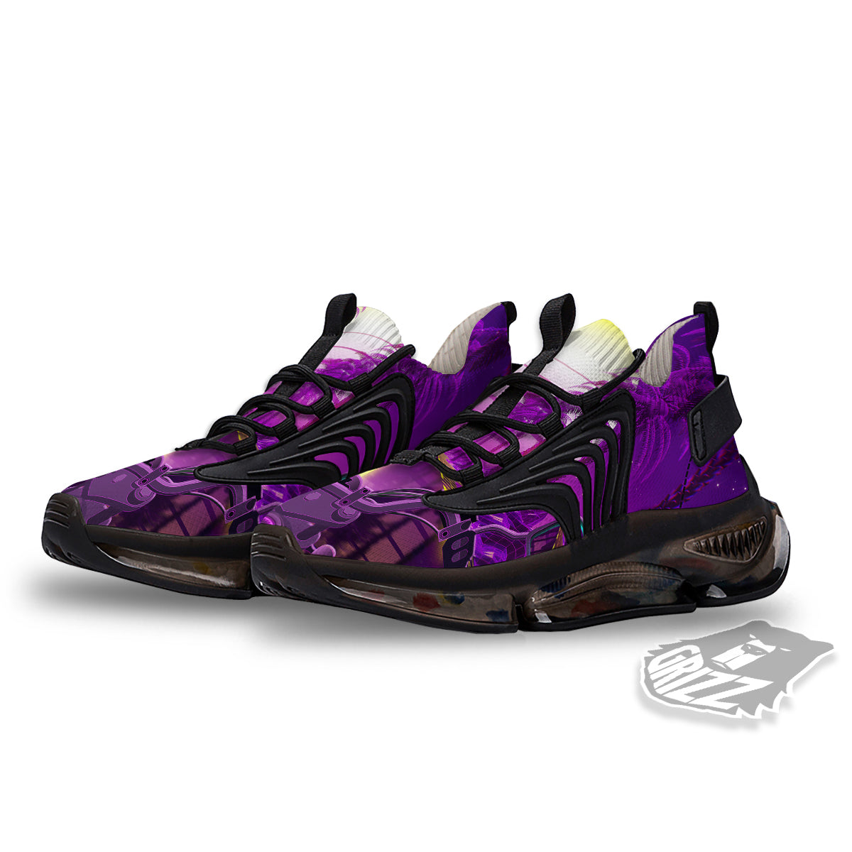 Riding Motorcycle Retro Purple Print Black Gym Shoes-grizzshop