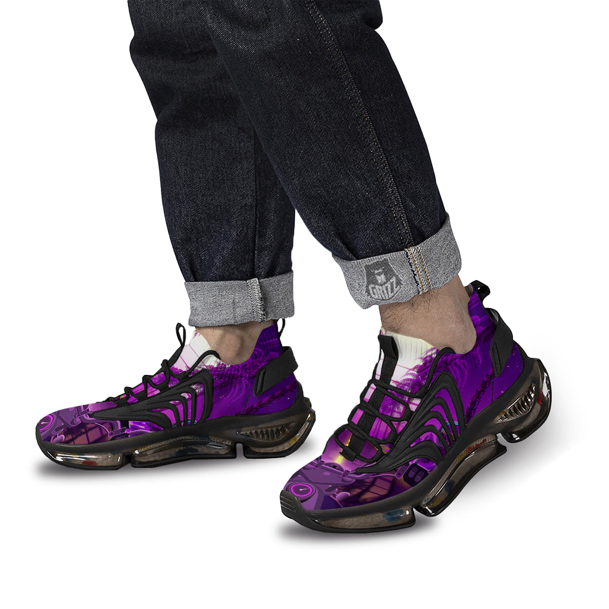 Riding Motorcycle Retro Purple Print Black Gym Shoes-grizzshop